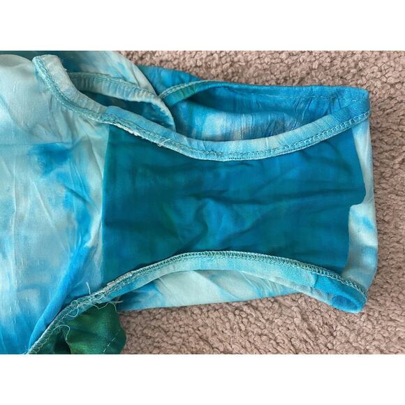Vintage Christian Dior One Piece Swimsuit Blue Green Tie Dye Bow Strapless RARE - Picture 12 of 12